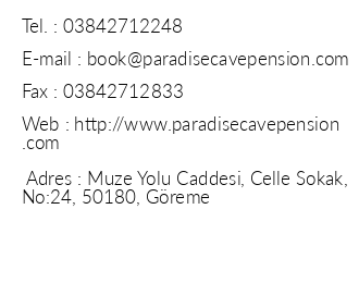 Paradise Cave Pension iletiim bilgileri
